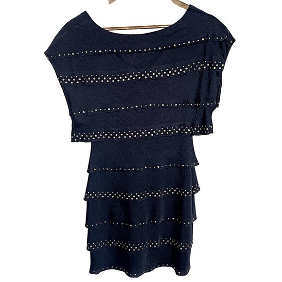 BCBGMAXAZRIA Leah Studded Tiered Party Dress in Navy - Picture 6 of 9